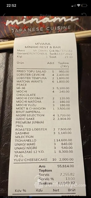 Bodrum’daki bir restorana ait adisyon 27000 Liracık